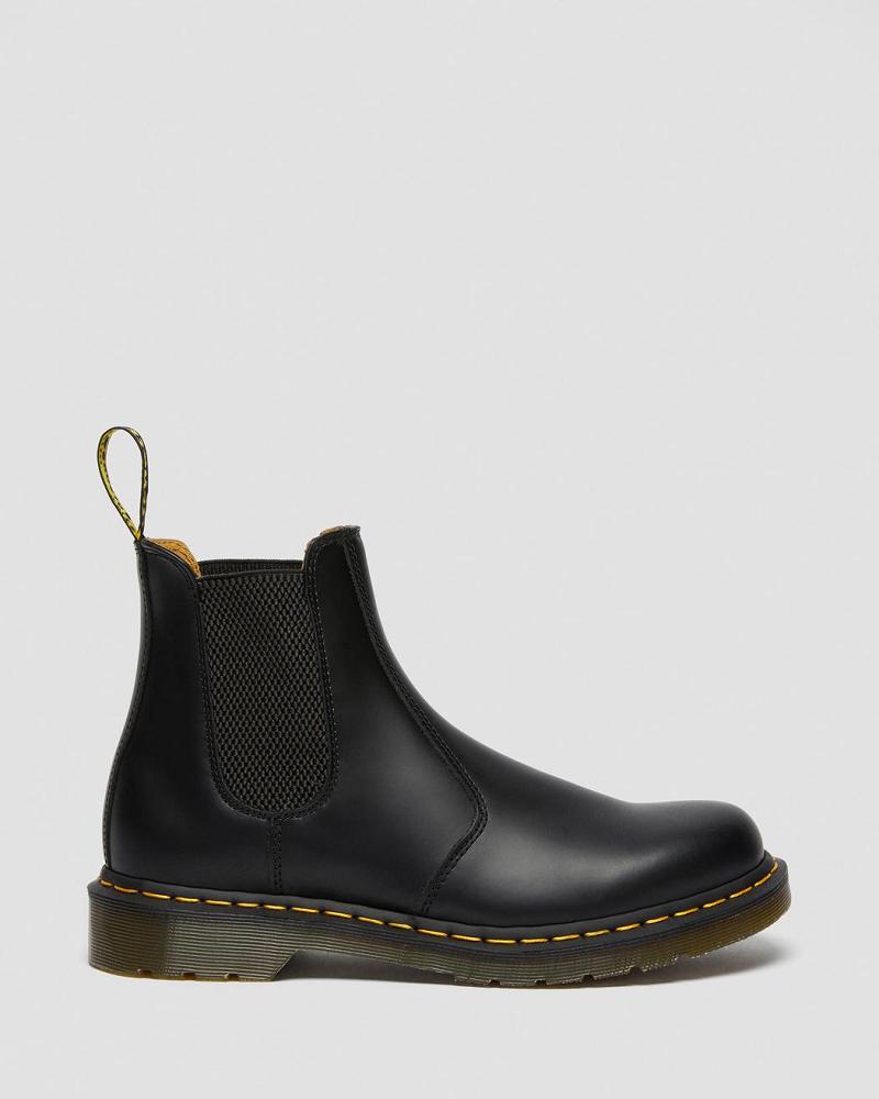 Men's Dr Martens 2976 Yellow Stitch Smooth Leather Ankle Boots Black | AU 430NWY